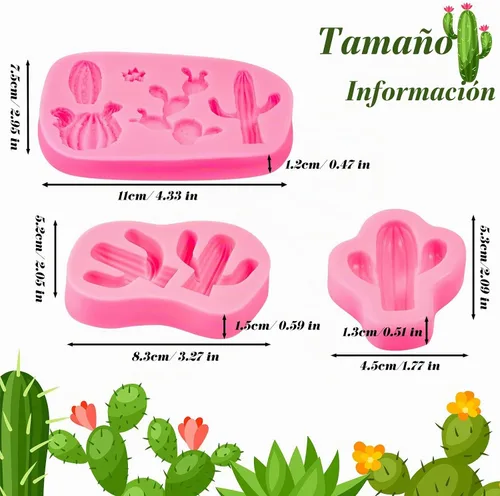 Vista 2 de Geiserailie Molde de silicona para fondant de cactus de 3 piezas