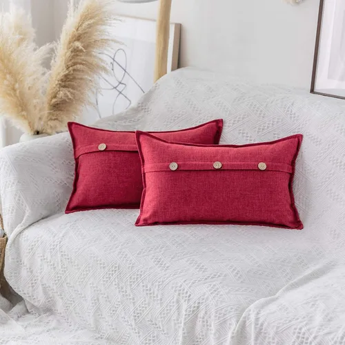 Vista 29 de Home Brilliant Juego de 2 fundas de almohada decorativas con botones, fundas de cojín de lino sintético texturizadas para cama, sofá, banco, 18 x 18