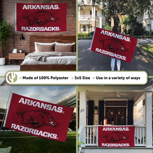 Vista 3 de Desert Cactus Bandera Razorbacks de la Universidad de Arkansas 3x5 para Rojo