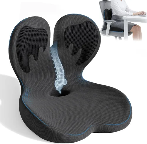 Vista 8 de Cojín de asiento de espuma viscoelástica, cojines ortopédicos ergonómicos para coxis, ciática y alivio de la presión de la espalda, diseño