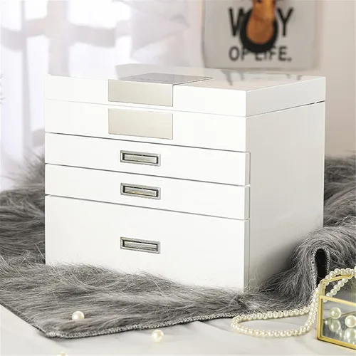 Vista 6 de TITISKIN Joyero de madera extra grande para mujer, organizador de anillos, collar, pulsera, aretes