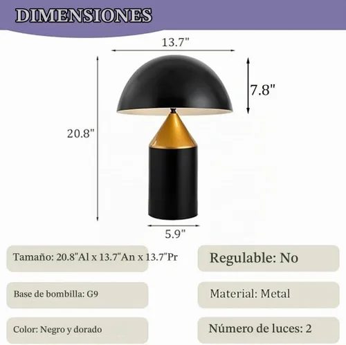 Vista 3 de Meefad Venus - Lámpara de mesa decorativa con diseño de hongo y moderna luz Negro