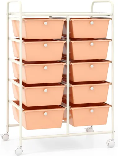 Vista 26 de LDAILY Carrito de almacenamiento con ruedas de 9 cajones, carrito rodante con cajones para aula, organizador de manualidades con ruedas con marco