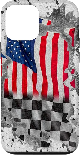 Vista 16 de Funda para iPhone 16 Car Racing Bandera Americana Pit Crew