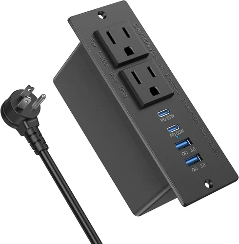 Vista 14 de Regleta de Energía Empotrada para Conferencias con Enchufe, Cable de 6.56 Pies, Regleta de Energía de Escritorio con Ojal con 2 Enchufes y 2 Puertos