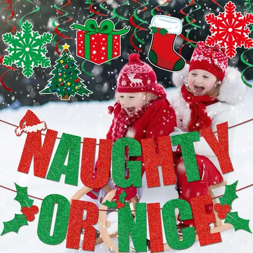 Vista 3 de Cartel de Naughty Or Nice - Decoraciones navideñas divertidas para decoración navideña