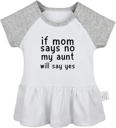 Vista 5 de 2PCS, Auntie's Drinking Buddy & If Mom Says No My Aunt Will Say Yes Funny Dresses Infant Baby Girls Princess Dress Ruffle
