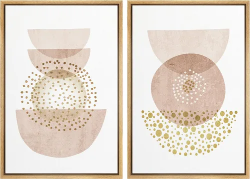 Vista 112 de SIGNFORD Lienzo enmarcado para pared, juego de arte geométrico retro de mediados de siglo, plantas forestales, ilustraciones con formas abstractas