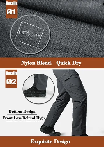 Vista 3 de MAGCOMSEN Pantalones de senderismo de trabajo para hombre con 9 bolsillos pantalones tácticos de secado rápido