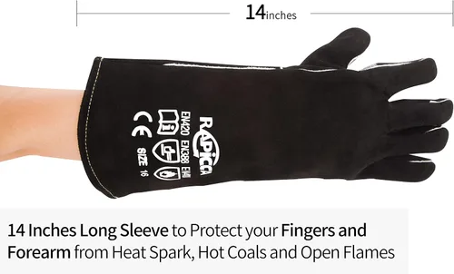 Vista 8 de RAPICCA 14.0 pulgadas, 662 ℉ de cuero forja/Mig/Stick soldadura resistente al calor/fuego, guantes para horno, parrilla, chimenea, horno, estufa