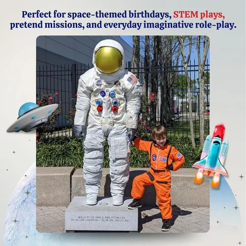 Vista 6 de Dress Up America Kids NASA Astronaut Costume – Orange Space Suit with Cap – Realistic Halloween & Dress-Up Outfit