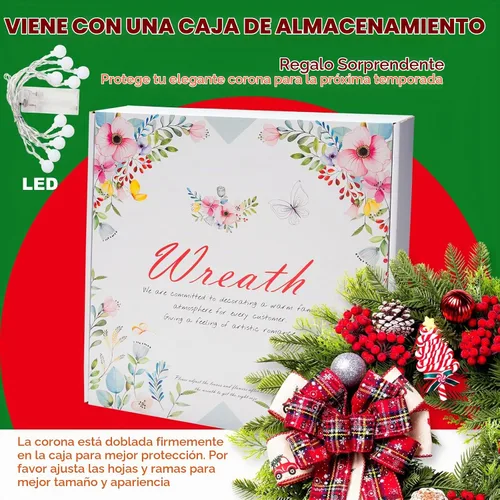 Vista 3 de WREATHOME - Corona de Navidad de 20 pulgadas para puerta delantera, porche, exterior, decoración navideña