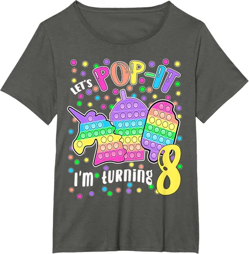 Vista 90 de Let's Pop-it I'm turning 8 Colorful 8th Birthday - Camiseta para niña, Negro