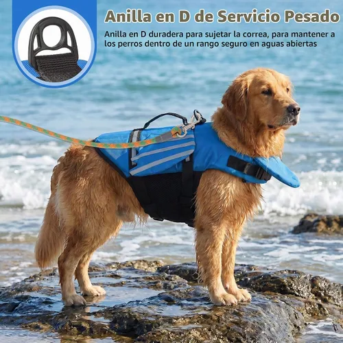 Vista 5 de Petglad Chaleco salvavidas para perro, chaleco salvavidas ajustable con alas lindas con flotador de barbilla y asa, para nadar, navegar, chaleco Azul