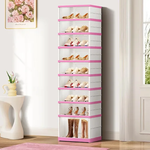 Vista 11 de CIMLORD Zapatero plegable ancho de 6 niveles con puertas para 24 pares, negro-rosa Zapatero grande plegable para 24 pares, se pliega compacto.