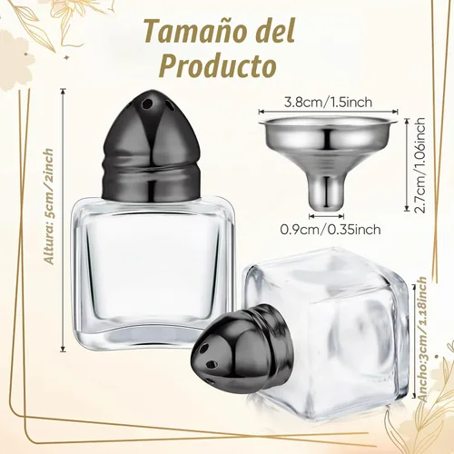 Vista 2 de Uiifan 12 piezas 0.5 oz pequeños saleros y pimenteros de forma cúbica con tapas tonalizadas, frascos de condimento de vidrio transparente mini