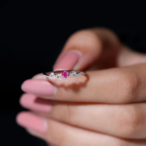 Vista 3 de Anillo de promesa con solitario de rubí mínimo, anillo inspirado en hojas para mujer (0.118 in, calidad AAA, joyería de piedra natal de julio)