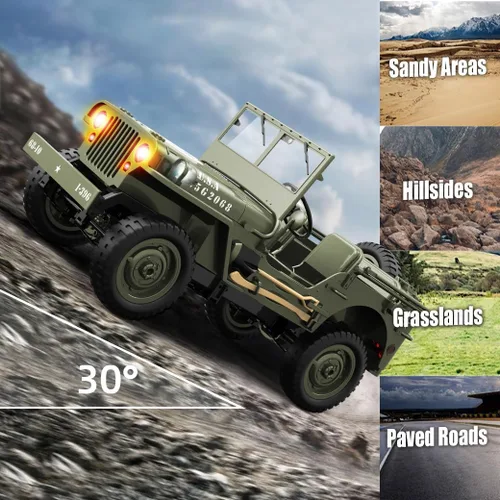 Vista 3 de Camión militar RC Rock Crawler, 1:10 4WD Off-Road Control remoto Jeep militar con cabrestante, lona y 2 baterías, vehículo de escalada militar todo