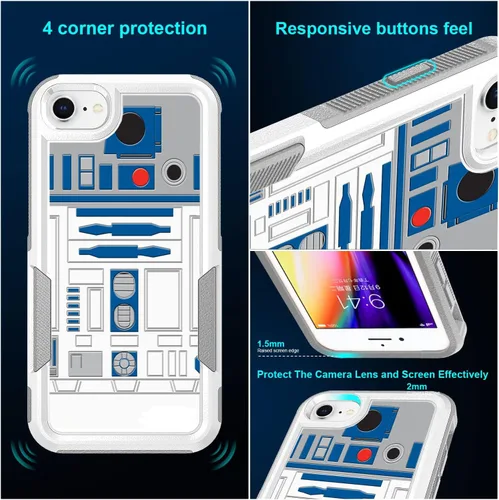 Vista 2 de Funda para iPhone SE 2022, R2D2 Astromech Droid Robot Patrón Absorción de Golpes PC Duro e Interior Silicona Hybrid A002 0