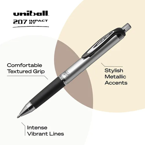 Vista 3 de Uniball Signo 207 Impact RT - Bolígrafos de gel retráctiles (paquete de 12) y bolígrafos de gel Uniball Signo 207 Impact Stick (paquete de 4)