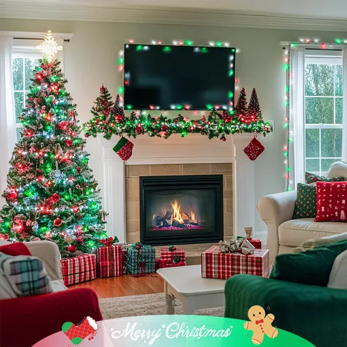 Vista 5 de JMEXSUSS 400 luces LED de Navidad rojas, blancas y verdes, luces de árbol de Navidad de 132 pies con control remoto, tira de luces para interiores