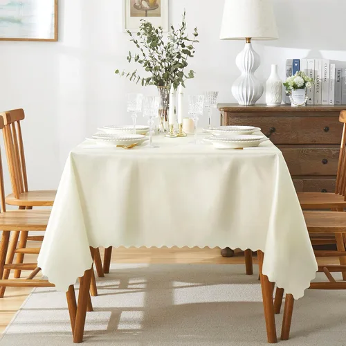 Vista 4 de P Pothuiny Paquete de 2 manteles cuadrados de satén beige de 54 x 54 pulgadas, manteles de satén superpuestos para decoración de mesa de tela suave