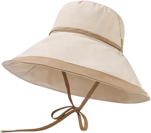 Vista 5 de Sombreros de verano para mujer, protección UV, sombrero de playa plegable de ala ancha con cuerda resistente al viento