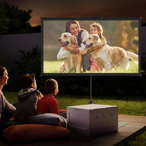 Vista 2 de Pantalla de proyector con soporte de trípode, pantalla de cine para interiores, pantalla de proyección portátil de 80 pulgadas, pantalla 4K lavable