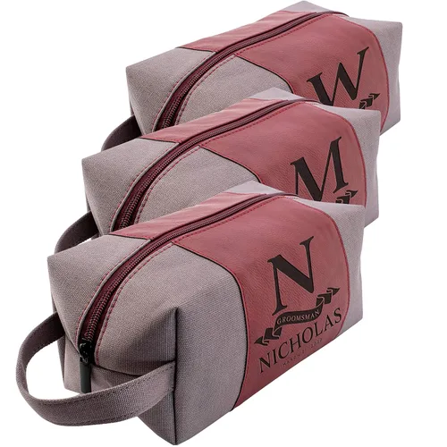 Vista 16 de Regalos personalizados para padrinos de boda, bolsas de aseo personalizadas para hombres, regalos de padrino de boda, Beige, Diseño #1, Juego de 3