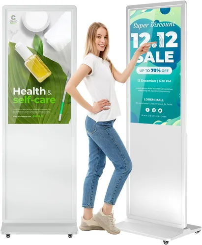 Vista 13 de MWE 32 pulgadas piso interior de pie señalización digital, sistema CMS, quiosco de exhibición de publicidad, pantalla LCD tótem comercial póster