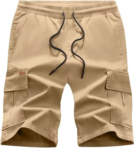 Vista 5 de Pantalones cortos cargo para hombre, cintura elástica, cordón elástico, pantalones cortos de golf al aire libre con 6 bolsillos