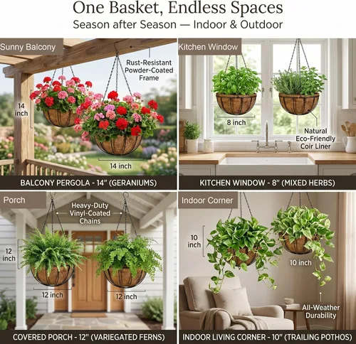 Vista 3 de Kingbuy - Cesta colgante para flores o plantas, con cadena, para la casa o el balcón, elemento decorativo