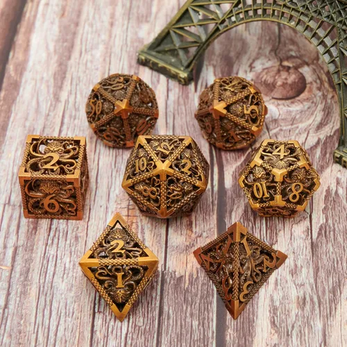 Vista 2 de Juego de dados de Dungeons and Dragons DND, juego de dados D y D, juego de dados de metal MTG D20, dados poliédricos huecos para juegos de rol