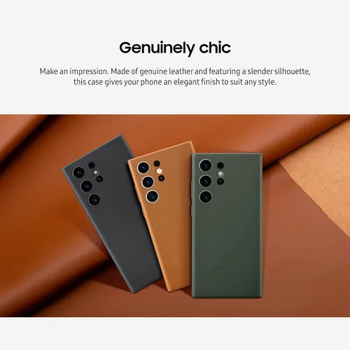 Vista 3 de Samsung Funda de piel para Galaxy S23 Ultra, funda protectora premium con protección delantera y trasera, agarre suave, versión estadounidense