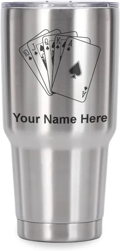 Vista 40 de LaserGram Vaso aislado al vacío de 20 onzas, tarjetas de póquer Royal Flush con grabado personalizado incluido (negro)
