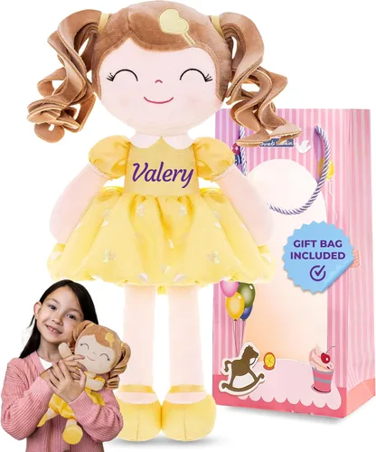Vista 9 de Gloveleya Muñeca rizada personalizada con tu nombre – Bonita muñeca de felpa suave rosa personalizada para niñas, regalo personalizado