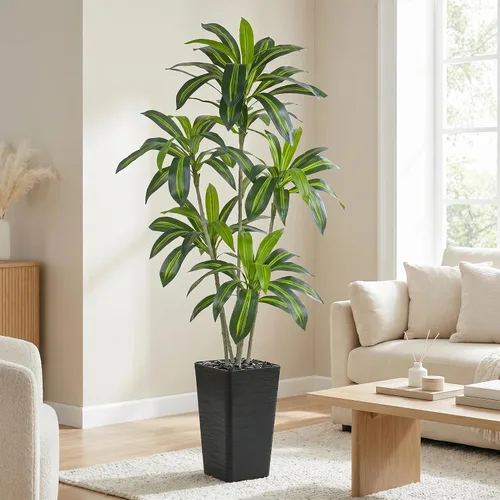 Vista 8 de Árbol de Dracaena artificial de 5 pies, plantas falsas altas para Maceta alta blanca