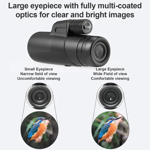 Vista 5 de Telescopio monocular de 12 x 42 para adultos, monoculares compactos HD de alta potencia, telescopio portátil de mano con prisma BAK4 y lente FMC