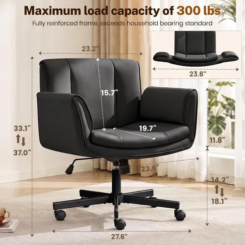 Vista 2 de Silla de oficina Criss Cross, reposabrazos y ruedas ajustables Negro