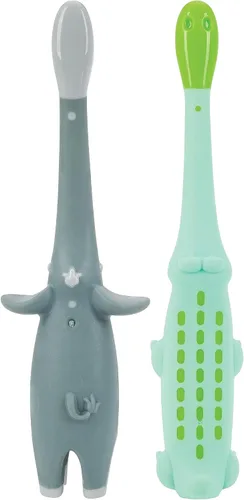 Vista 5 de Dr. Talbot's - Cepillo de dientes de entrenamiento para niños pequeños, paquete de 2 Elefante y cocodrilo