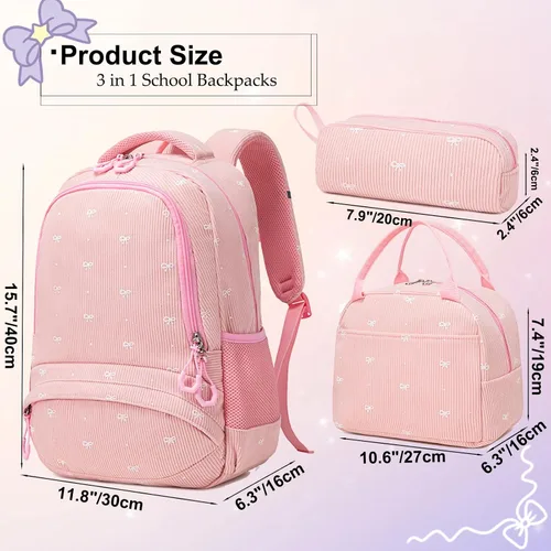 Vista 3 de Juego de mochila para niñas con diseño de unicornio, mochila escolar para niños, mochila para libros para niñas, set 3 en 1, regreso a clases