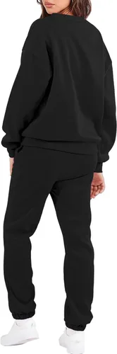 Vista 3 de Amoretu Conjunto de 2 piezas para mujer, sudadera de manga larga de gran tamaño, sudadera y pantalones deportivos