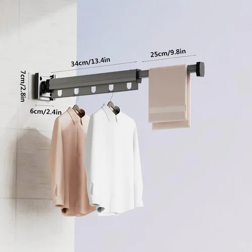 Vista 5 de Estante de secado de ropa plegable para colgar en la pared, estante retráctil de secado de ropa plegable para interiores, ahorro de espacio, estante