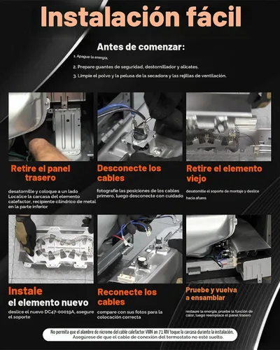 Vista 8 de 【Actualizado】Elemento de calefacción DC47-00019A para secadora Samsung DVE50R5200W/A3 DV45H7000EW/A2 DV40J3000EW/A2 DVE50M7450W/A3 DV42H5000EW/A3