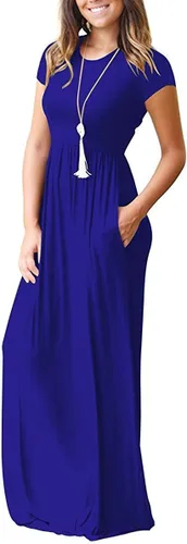 Vista 3 de Auselily - Vestidos de mujer, largos, manga corta, holgados, de estilo sencillo e informal