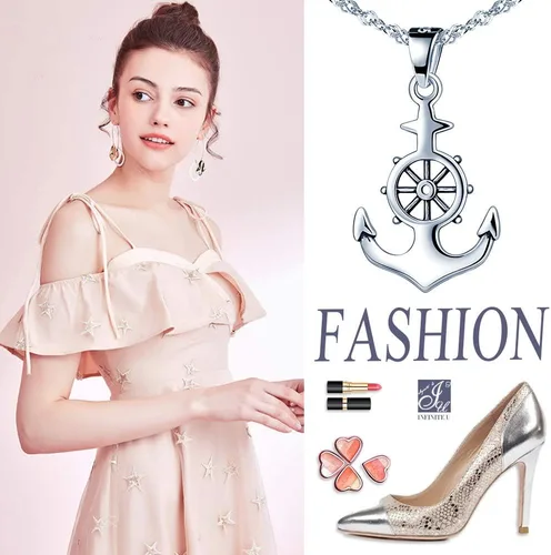 Vista 5 de Unendlich U Collar de plata de ley 925 estilo timón lariat de ancla de 18 pulgadas para mujer