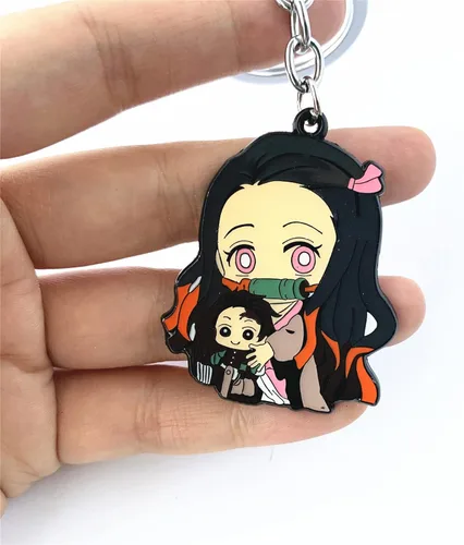 Vista 3 de Llavero Demon Slaye, llavero de aleación de zinc respetuoso con el medio ambiente, regalo de anime para niños, niñas y mujeres