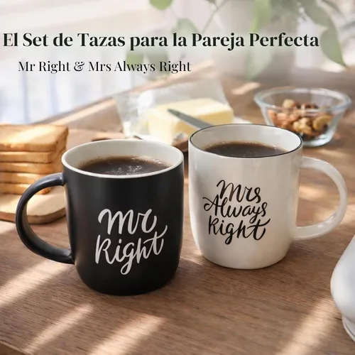 Vista 2 de Triple Gifffted Tazas de café Mr Right Mrs Always Right Ideas de regalo para parejas, aniversario de boda, compromiso, Navidad, para él y ella