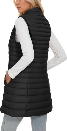 Vista 2 de ELFJOY Chaleco largo acolchado para mujer, chaleco de plumón largo ultraligero con cuello alto, chalecos negros para mujer, ropa de abrigo
