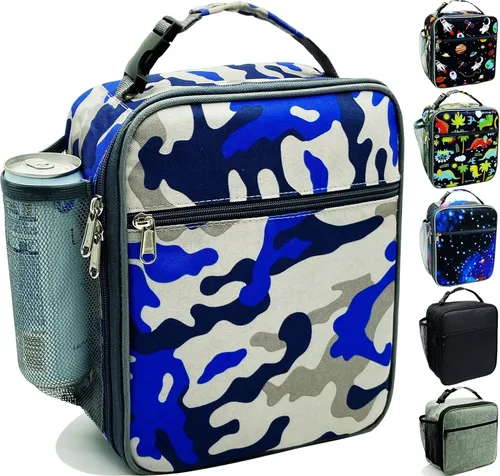 Vista 12 de Kulle - Lonchera para niños, bolsa de astronauta aislada para niños Leakproof Washable Liner,9"x3.5"x10", Front & Mesh Pockets,Reusable for
